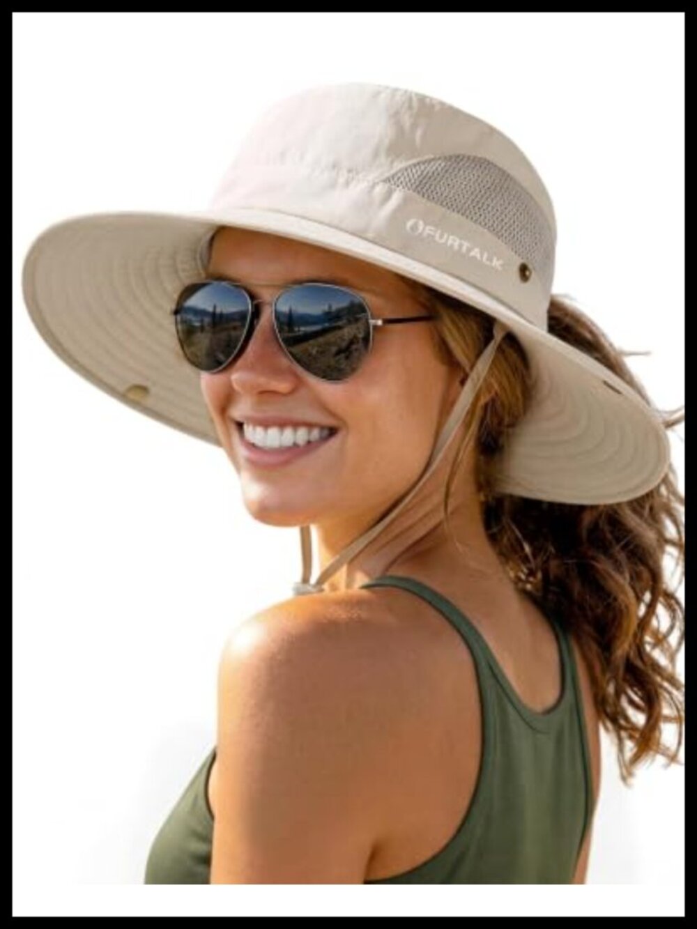 Womens Sun Hat Ponytail Hole Wide Brim UPF 50+ Foldable Outdoor Beach Hiking